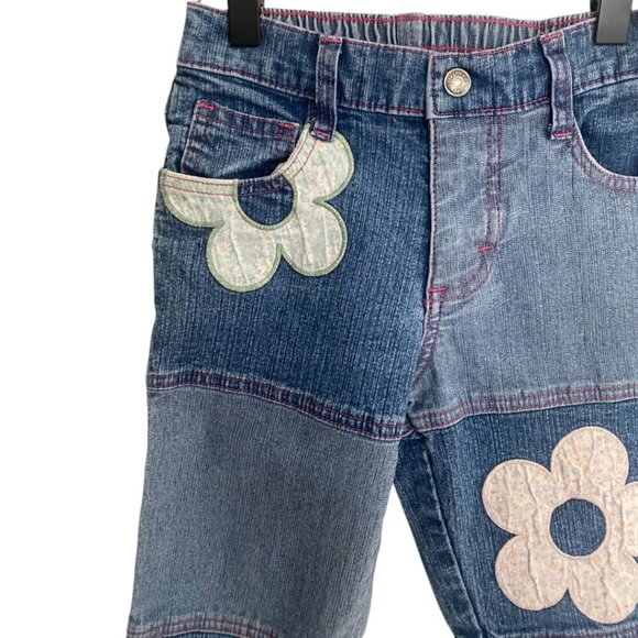 Vintage Y2K 2000s Lee Patchwork Denim Jeans with Flower Appliques, Size 6 - Picture 4 of 7
